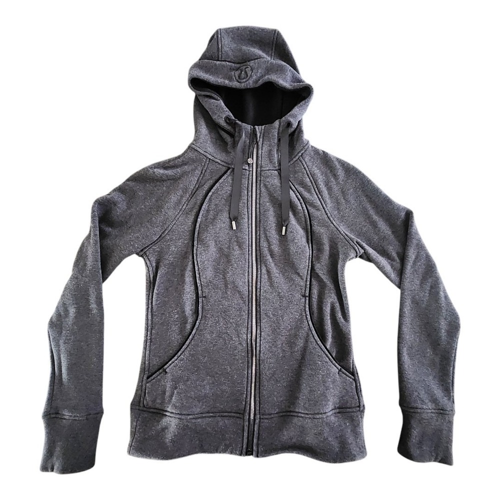 Lululemon Scuba Full Zip Hooded Jacket Fleece Lined Size‎ 6 Gray Pockets Stretch